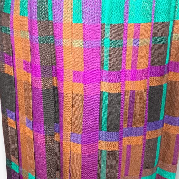 Vintage Christian Dior 80s Purple Plaid Wool Pleated Maxi Skirt Holiday Longline - Picture 4 of 11